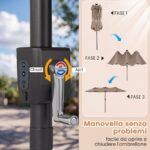 Costway Ombrellone da giardino doppio con luci LED manovella pannello solare 12 stecche metalliche, Ombrellone da esterno Marrone - immagine 4