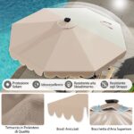 Costway Ombrellone da mercato pesante per giardino piscina terrazza spiaggia prato, Ombrellone da patio solare marrone - immagine 5