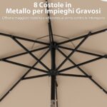 Costway Ombrellone da mercato pesante per giardino piscina terrazza spiaggia prato, Ombrellone da patio solare marrone - immagine 10