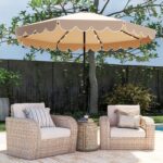 Costway Ombrellone da mercato pesante per giardino piscina terrazza spiaggia prato, Ombrellone da patio solare marrone - immagine 3