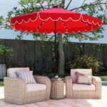 Costway Ombrellone da mercato pesante per giardino piscina terrazza spiaggia prato, Ombrellone da patio solare rosso bordeaux - immagine 2