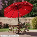 Costway Ombrellone da mercato pesante per giardino piscina terrazza spiaggia prato, Ombrellone da patio solare rosso bordeaux - immagine 8