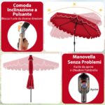 Costway Ombrellone da mercato pesante per giardino piscina terrazza spiaggia prato, Ombrellone da patio solare rosso bordeaux - immagine 5
