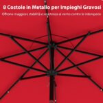 Costway Ombrellone da mercato pesante per giardino piscina terrazza spiaggia prato, Ombrellone da patio solare rosso bordeaux - immagine 9