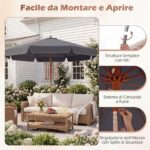 Ombrellone Costway da patio 300 cm grigio inclinabile - immagine 8