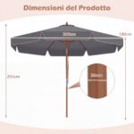Ombrellone Costway da patio 300 cm grigio inclinabile - immagine 3