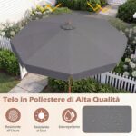 Ombrellone Costway da patio 300 cm grigio inclinabile - immagine 9