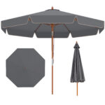 Ombrellone Costway grigio da patio 300 cm con telo scallopato e palo in legno