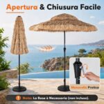 Costway Ombrellone di Paglia 275x251cm inclinabile 30° 8costole palo metallo manovella, Parasole hawaiano per giardino e cortile - immagine 5