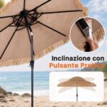 Costway Ombrellone di Paglia 275x251cm inclinabile 30° 8costole palo metallo manovella, Parasole hawaiano per giardino e cortile - immagine 6