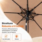 Costway Ombrellone di Paglia 275x251cm inclinabile 30° 8costole palo metallo manovella, Parasole hawaiano per giardino e cortile - immagine 8