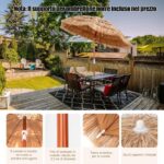 Costway Ombrellone di paglia PP da giardino e ombrellone portatile, Ombrellone tiki hawaiano 175cm e ombrellone da spiaggia 200cm - immagine 9
