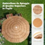 Costway Ombrellone di paglia PP da giardino e ombrellone portatile, Ombrellone tiki hawaiano 175cm e ombrellone da spiaggia 200cm - immagine 8