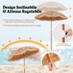Costway Ombrellone di paglia PP da giardino e ombrellone portatile, Ombrellone tiki hawaiano 175cm e ombrellone da spiaggia 200cm - immagine 10