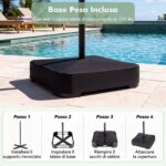 Costway Ombrellone di paglia con 12 stecche palo in metallo base e manovella, Ombrellone da giardino 450 x 270 cm Marrone - immagine 6