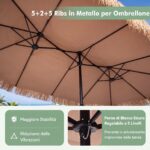 Costway Ombrellone di paglia con 12 stecche palo in metallo e manovella, Ombrellone da giardino 450 x 270 cm Marrone - immagine 4
