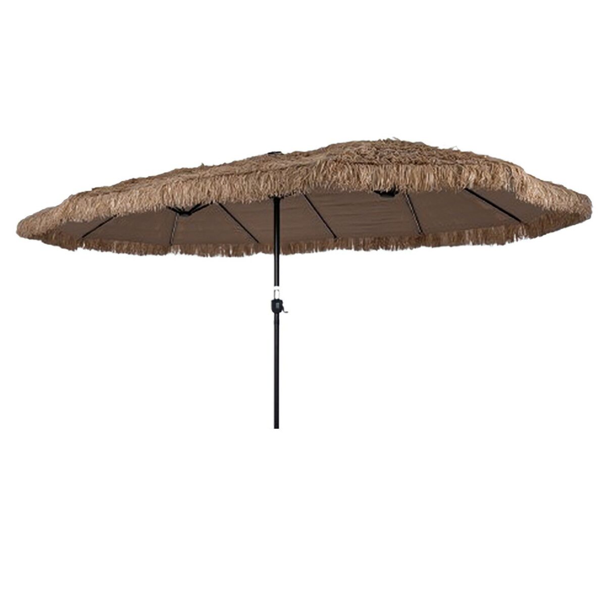 Costway Ombrellone di paglia con 12 stecche palo in metallo e manovella, Ombrellone da giardino 450 x 270 cm Marrone - immagine 2