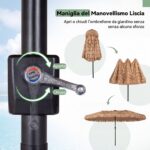 Costway Ombrellone di paglia con 12 stecche palo in metallo luci led e manovella, Ombrellone da giardino 450 x 270 cm Marrone - immagine 11