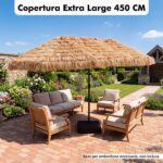 Costway Ombrellone di paglia con 12 stecche palo in metallo luci led e manovella, Ombrellone da giardino 450 x 270 cm Marrone - immagine 7