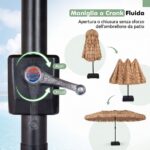 Costway Ombrellone di paglia con LED e base e manovella, Parasole hawaiano da giardino con stecche robuste e palo metallo - immagine 10