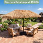 Costway Ombrellone di paglia con LED e base e manovella, Parasole hawaiano da giardino con stecche robuste e palo metallo - immagine 7