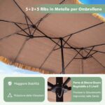 Costway Ombrellone di paglia con LED e base e manovella, Parasole hawaiano da giardino con stecche robuste e palo metallo - immagine 8