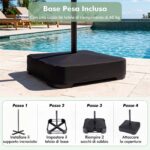 Costway Ombrellone di paglia con LED e base e manovella, Parasole hawaiano da giardino con stecche robuste e palo metallo - immagine 9