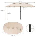 Costway Ombrellone doppio da giardino con luci regolabili manovella, Ombrellone ampio doppio protezione solare resistente Beige - immagine 2
