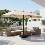 Costway Ombrellone doppio da giardino con luci regolabili manovella, Ombrellone ampio doppio protezione solare resistente Beige - immagine 5