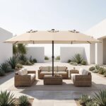 Costway Ombrellone doppio da giardino con luci regolabili manovella, Ombrellone ampio doppio protezione solare resistente Beige - immagine 8