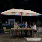 Costway Ombrellone doppio da giardino con luci regolabili manovella, Ombrellone ampio doppio protezione solare resistente Beige - immagine 9