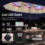 Costway Ombrellone doppio da giardino con luci regolabili manovella, Ombrellone ampio doppio protezione solare resistente Beige - immagine 10