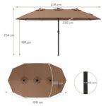Costway Ombrellone doppio da giardino con luci regolabili manovella, Ombrellone ampio doppio protezione solare resistente Marrone - immagine 3