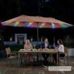 Costway Ombrellone doppio da giardino con luci regolabili manovella, Ombrellone ampio doppio protezione solare resistente Marrone - immagine 5