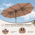 Costway Ombrellone doppio da giardino con luci regolabili manovella, Ombrellone ampio doppio protezione solare resistente Marrone - immagine 6