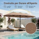 Costway Ombrellone doppio da giardino con luci regolabili manovella, Ombrellone ampio doppio protezione solare resistente Marrone - immagine 7