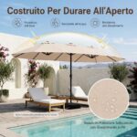 Costway Ombrellone doppio da giardino con luci regolabili manovella base, Ombrellone ampio doppio protezione solare resistente Beige - immagine 8