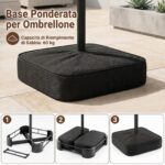 Costway Ombrellone doppio da giardino con luci regolabili manovella base, Ombrellone ampio doppio protezione solare resistente Beige - immagine 9
