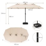 Costway Ombrellone doppio da giardino con luci regolabili manovella base, Ombrellone ampio doppio protezione solare resistente Beige - immagine 4