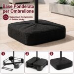 Costway Ombrellone doppio da giardino con luci regolabili manovella base, Ombrellone ampio doppio protezione solare resistente Rosso - immagine 5