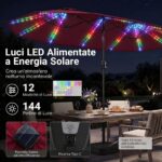 Costway Ombrellone doppio da giardino con luci regolabili manovella base, Ombrellone ampio doppio protezione solare resistente Rosso - immagine 9
