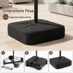 Costway Ombrellone doppio da giardino con luci regolabili manovella base, Ombrellone ampio doppio protezione solare resistente Grigio - immagine 5