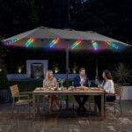 Costway Ombrellone doppio da giardino con luci regolabili manovella base, Ombrellone ampio doppio protezione solare resistente Grigio - immagine 3