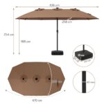 Costway Ombrellone doppio da giardino con luci regolabili manovella base, Ombrellone ampio doppio protezione solare resistente Marrone - immagine 4