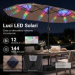 Costway Ombrellone doppio da giardino con luci regolabili manovella base, Ombrellone ampio doppio protezione solare resistente Marrone - immagine 10