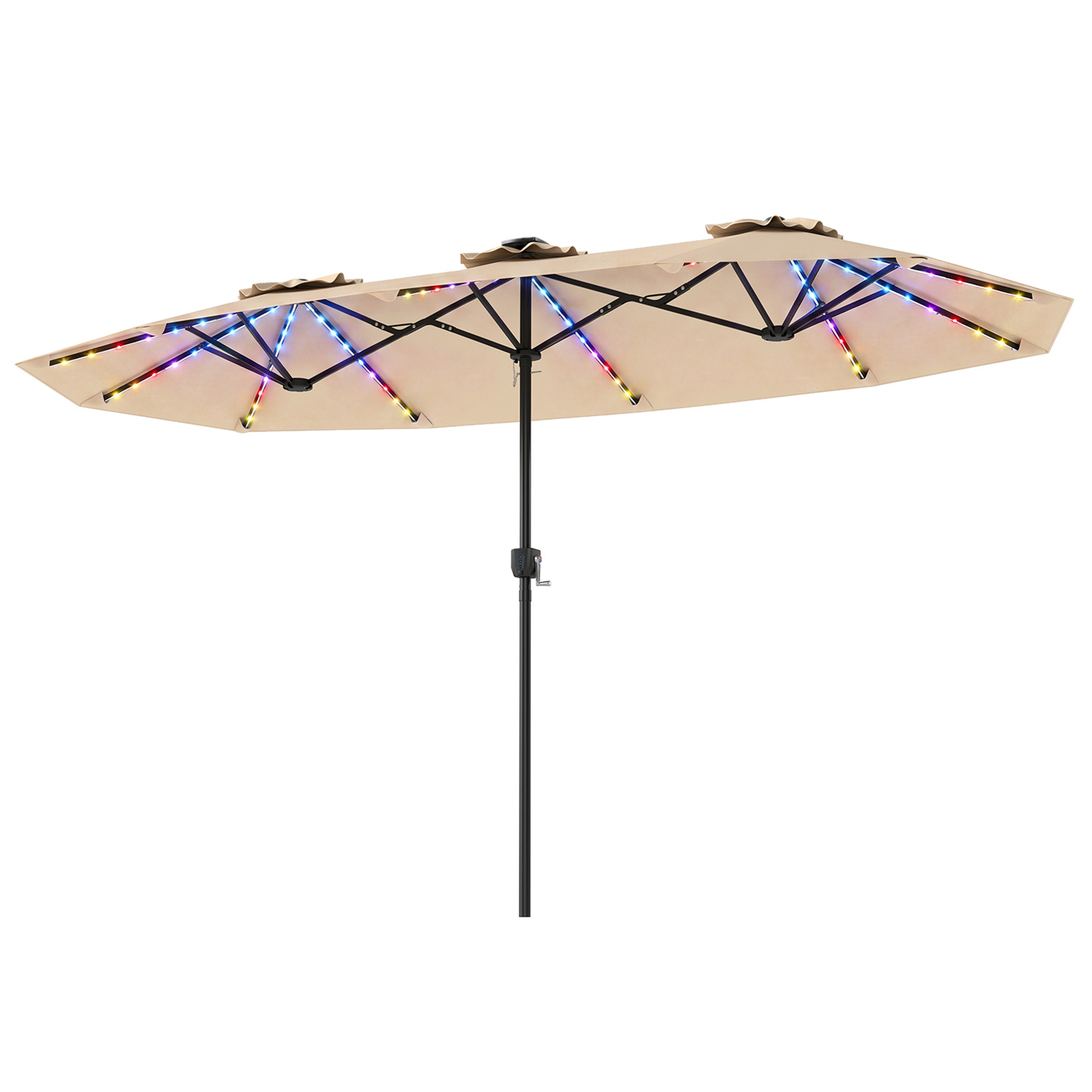 Ombrellone-doppio-da-giardino-con-luci-regolabili-manovella-mediaId105177967-1784187871.jpg Costway Ombrellone doppio da giardino con luci regolabili manovella, Ombrellone ampio doppio protezione solare resistente Beige - immagine 1