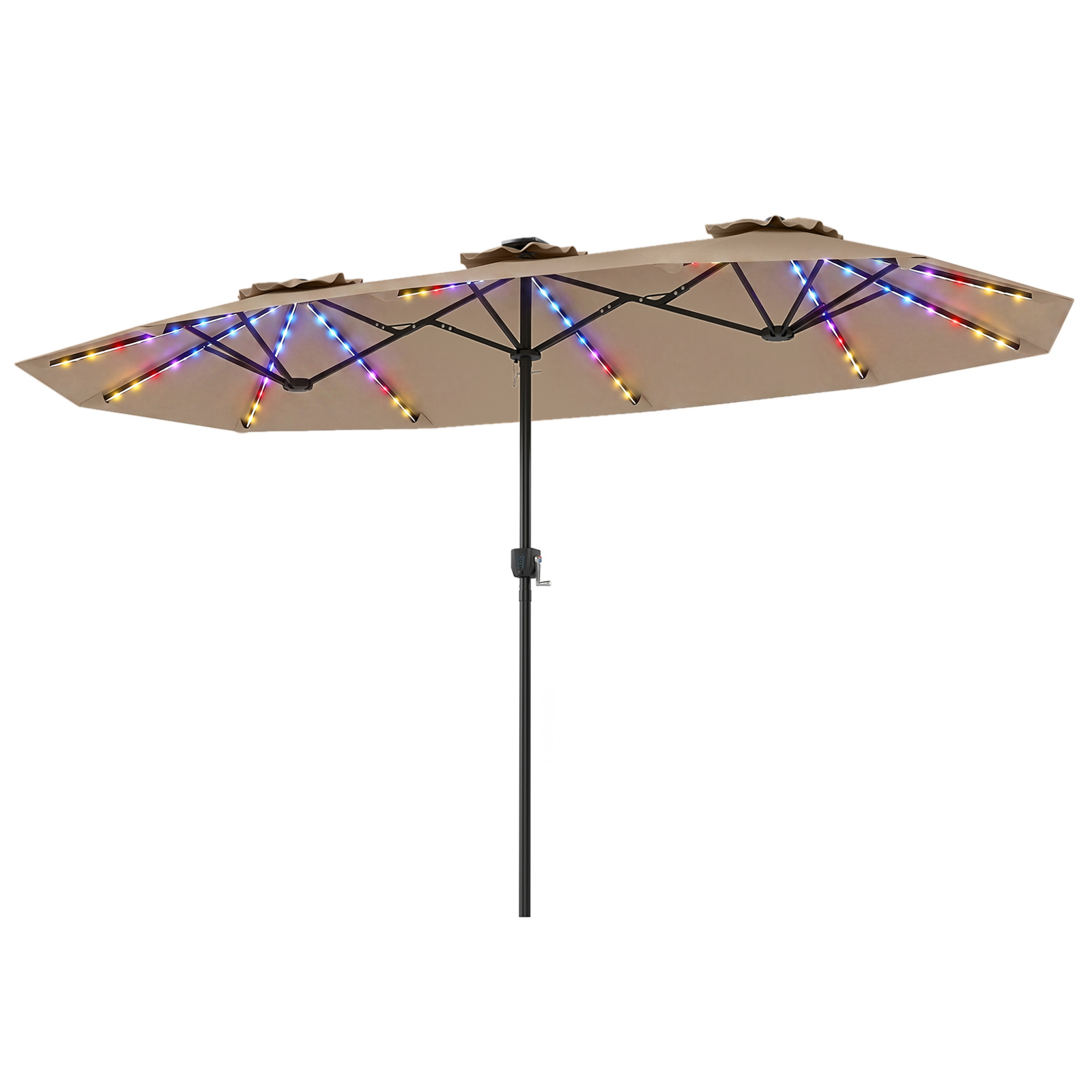 Ombrellone-doppio-da-giardino-con-luci-regolabili-manovella-mediaId105178013-1784187888.jpg Costway Ombrellone doppio da giardino con luci regolabili manovella, Ombrellone ampio doppio protezione solare resistente Marrone - immagine 1