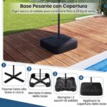 Costway Ombrellone doppio da giardino con luci solari 4x2m, Ombrellone rettangolare grande con manovella base Arancione - immagine 6