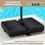 Costway Ombrellone pendente da 350cm con 32 luci LED pannello solare batterie sacco di sabbia, Ombrellone da esterno Marrone - immagine 8