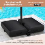 Costway Ombrellone pendente da 350cm con 32 luci LED pannello solare batterie sacco di sabbia, Ombrellone da esterno Grigio - immagine 8